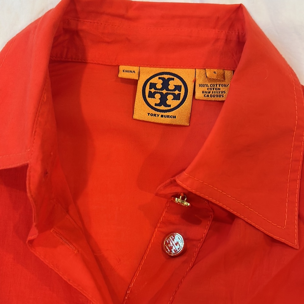 Tory Burch Red Button-Front Utility Shirt - Picture 3 of 5